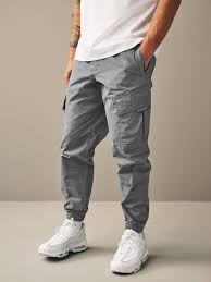 Men's Slim Fit Silver Cargo Trousers